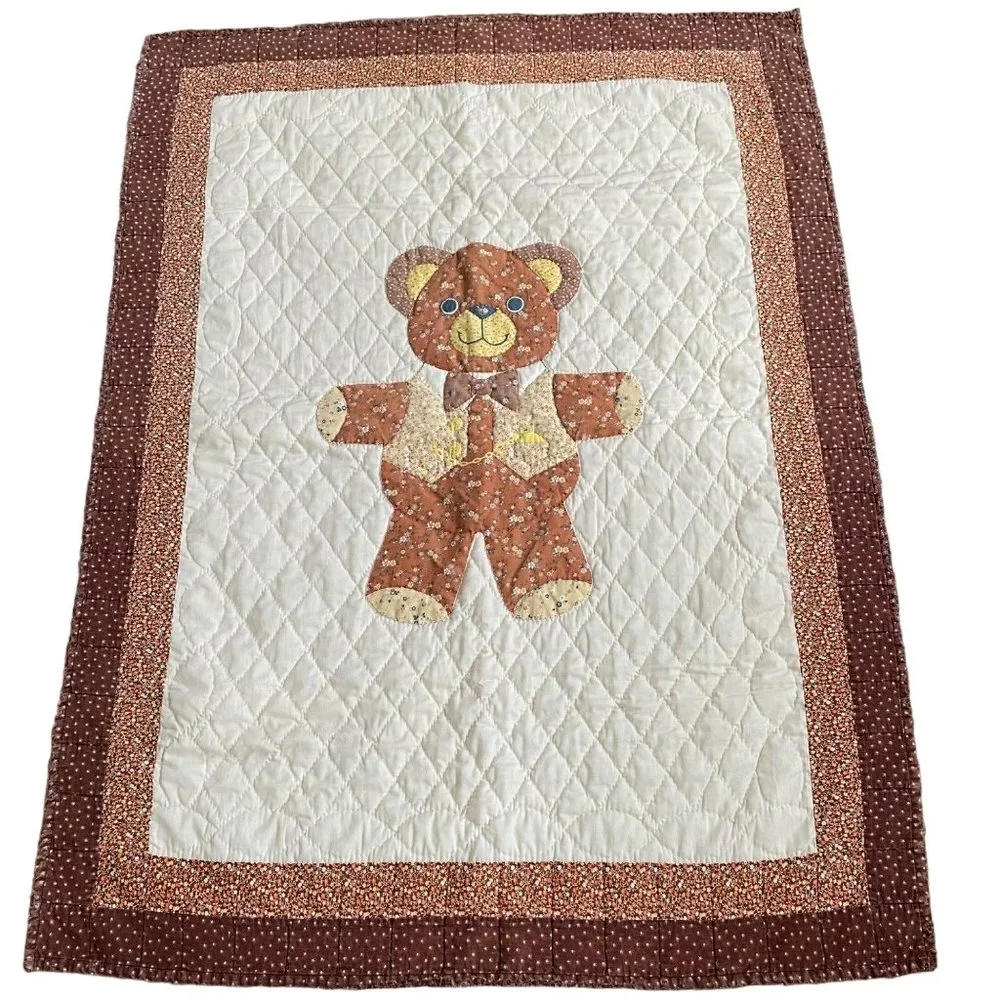 Applique brown bear quilt handmade screen print‎ Cranston Print Works vintage